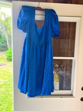 SHEIN Blue Puff Sleeve Mini Dress